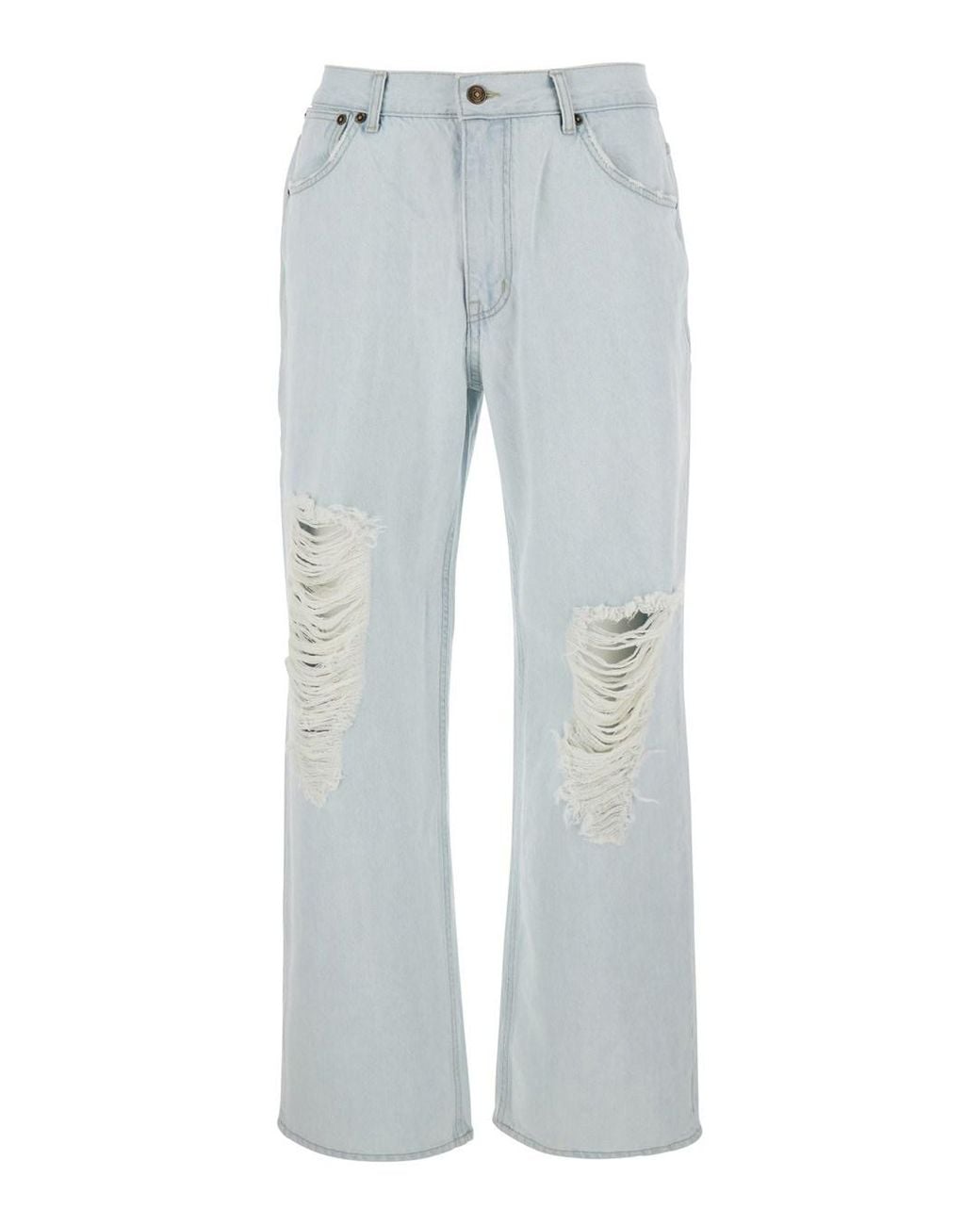 AFTER PRAY Gray Jeans With Logo Patch On The Rear And Ripped Det for men