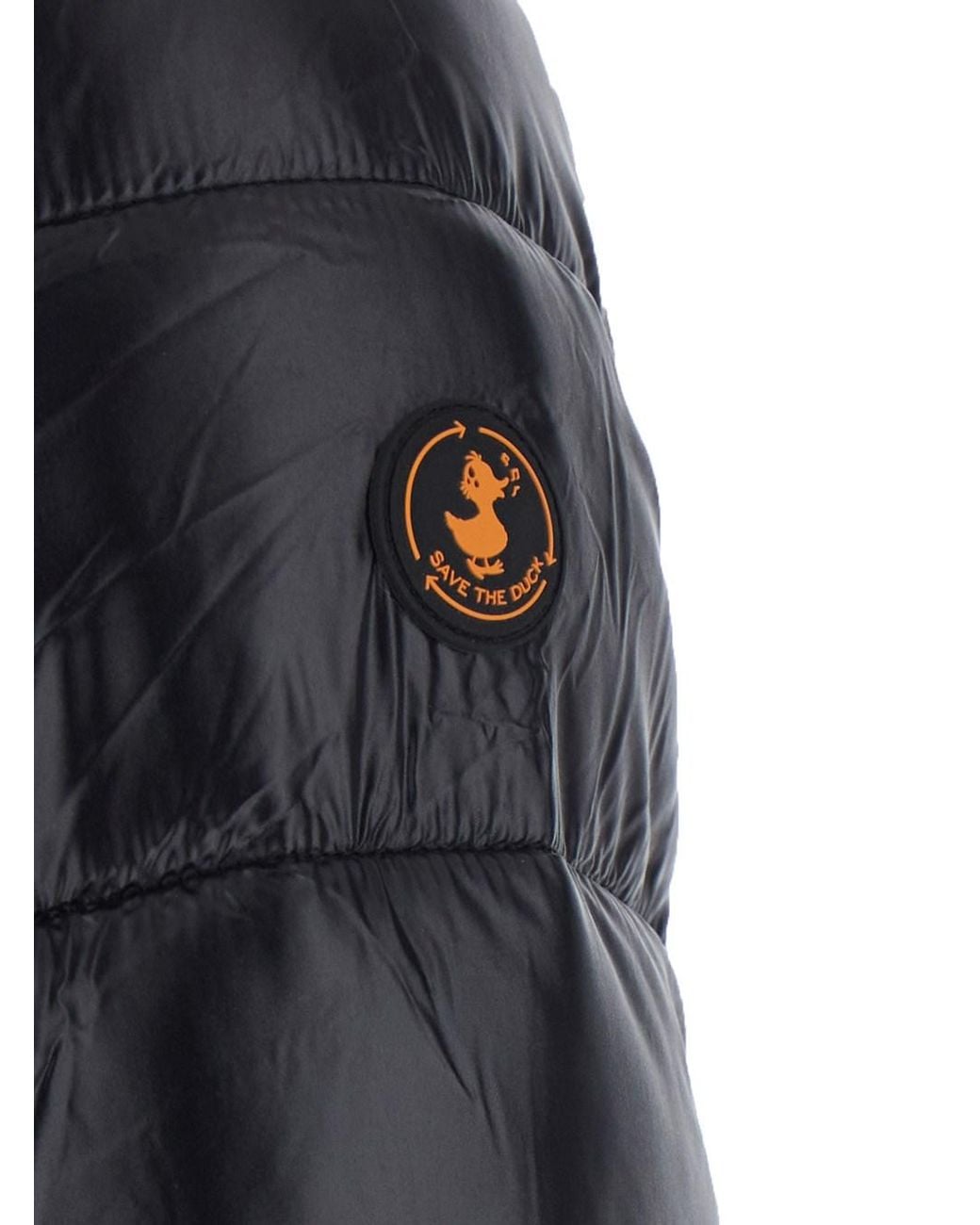 Save The Duck Black 'Cosmary' Down Jacket With Hood And Logo Patch On