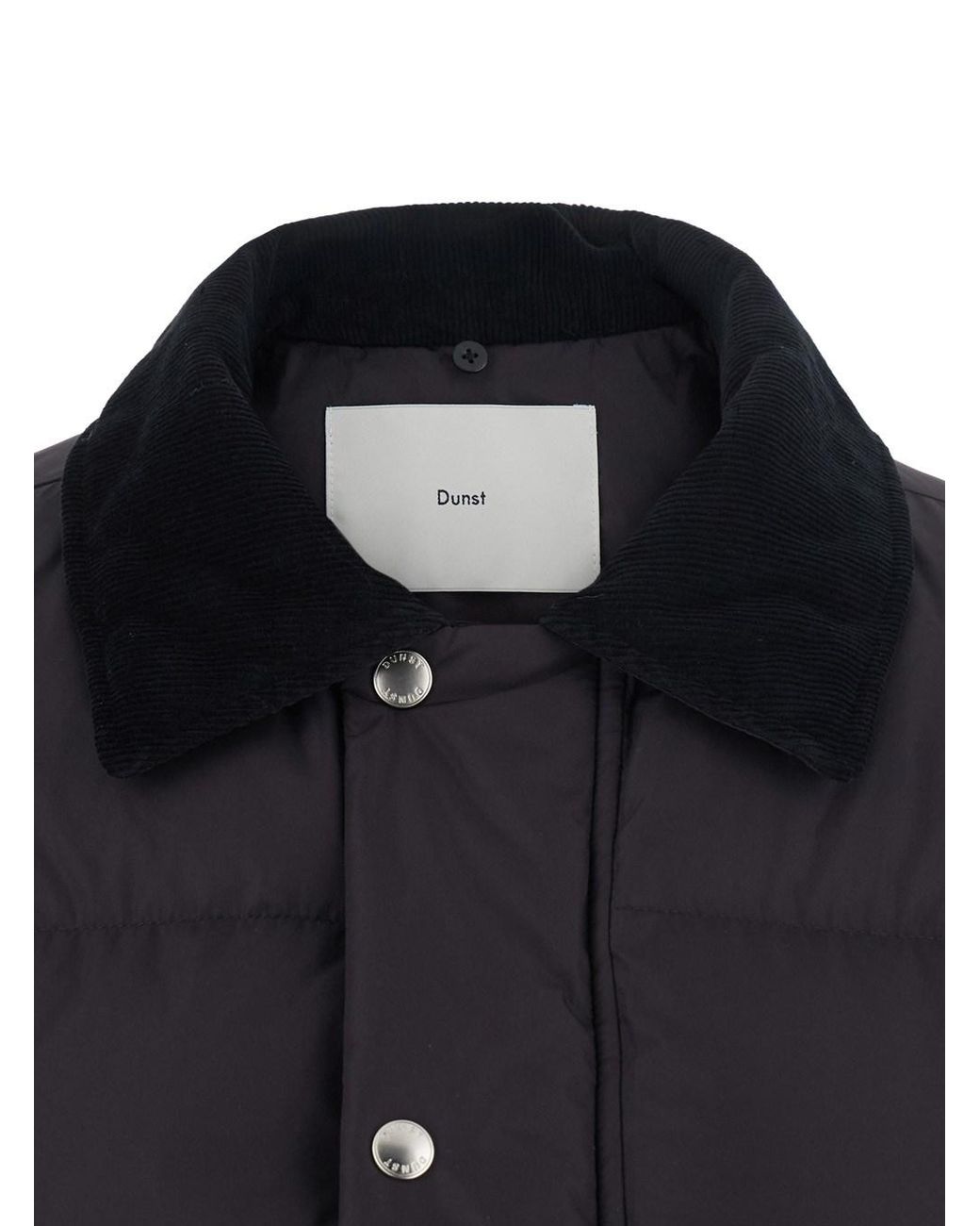 DUNST Black Down Jacket With Leather Collar And Front Closure