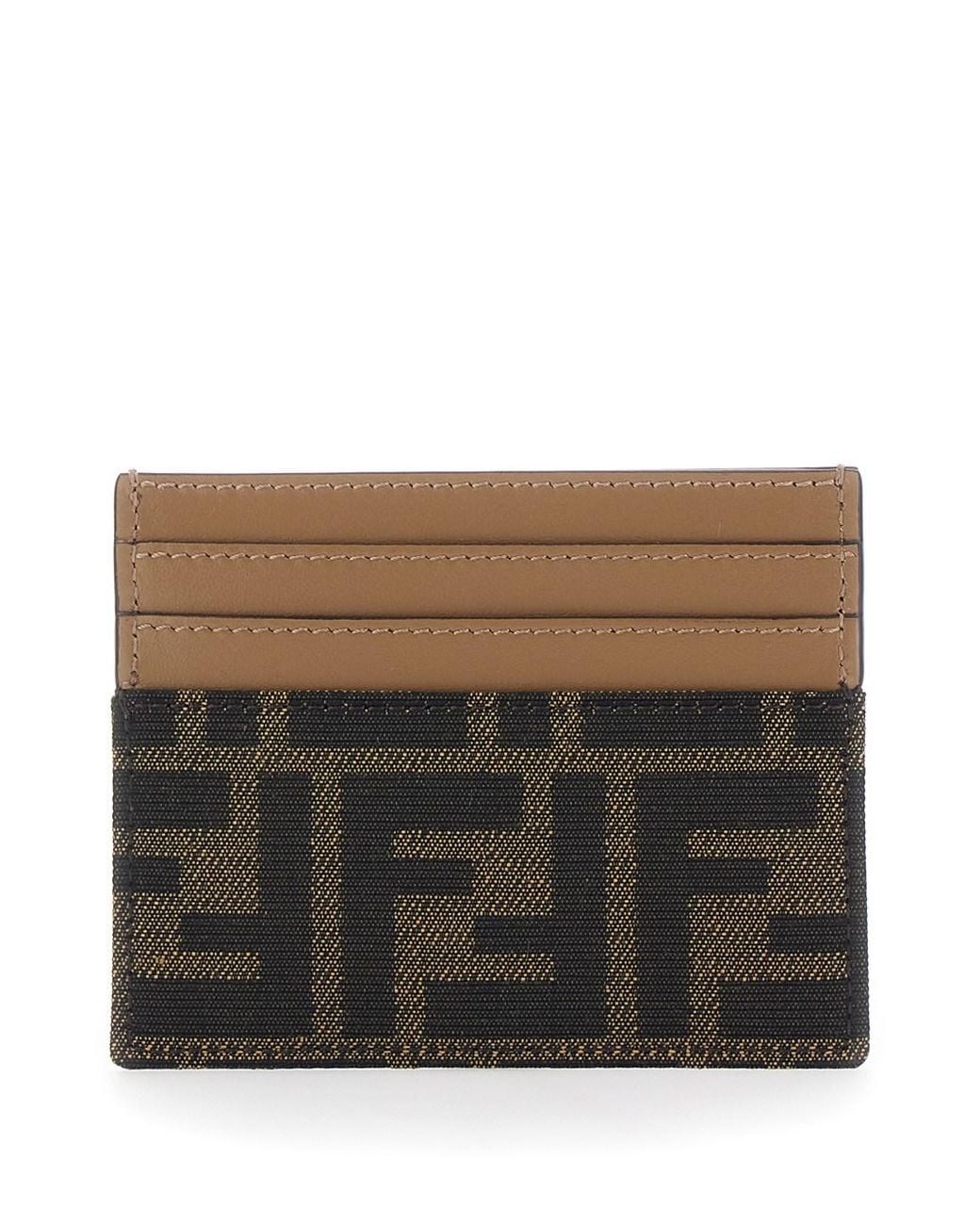 Fendi Gray Card Holder With All-Over Ff Motif