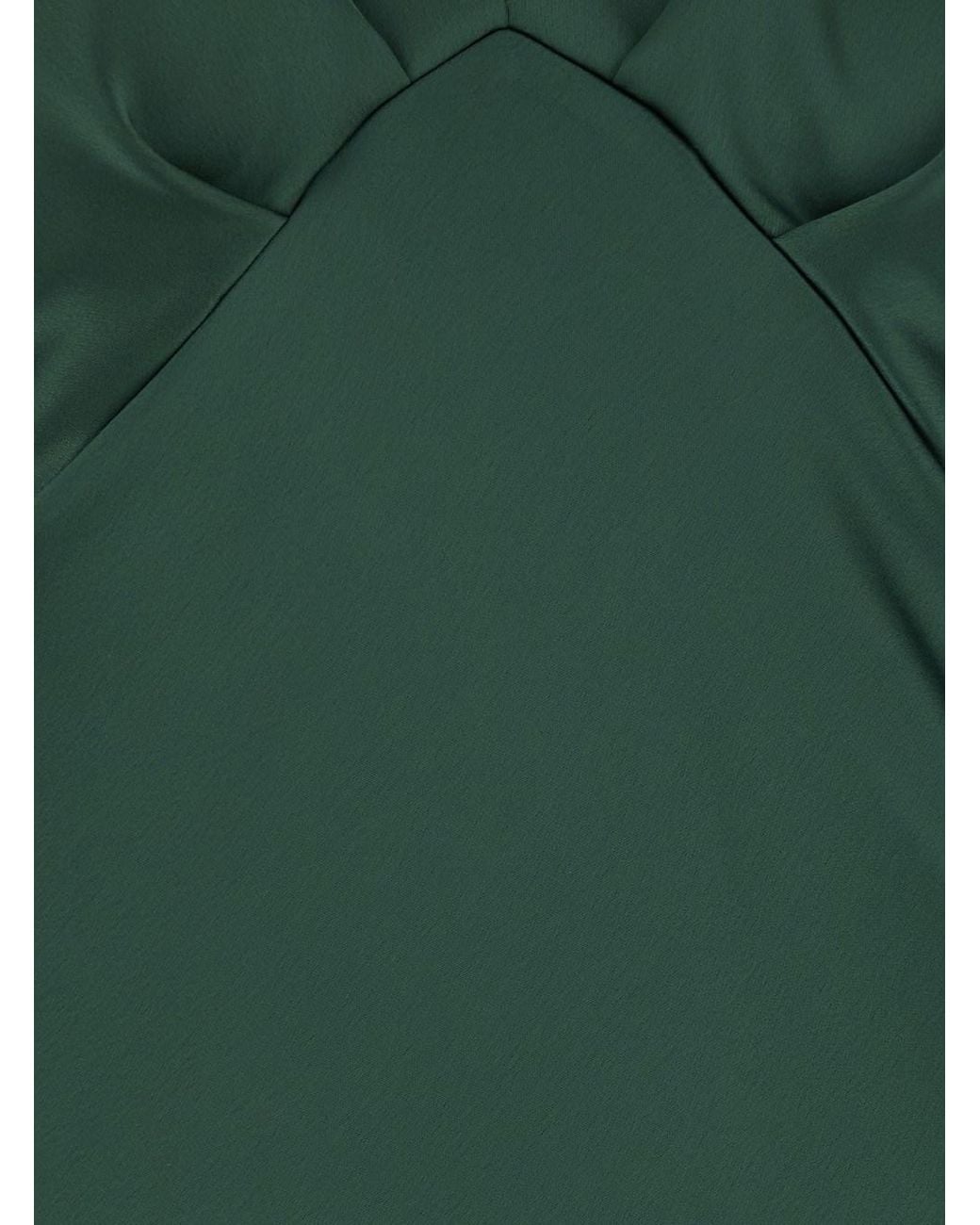 Plain Green Long Dress With V-Neck And Ruffles On The Front