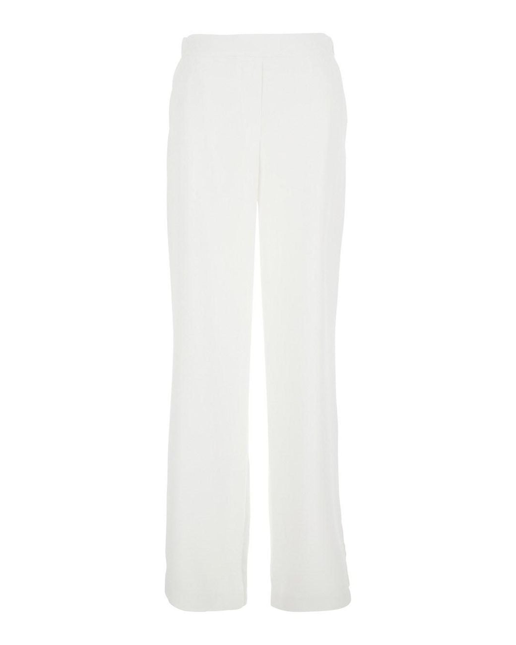 Le Plain White Pants With Rear Elastic Waist And Wide Leg