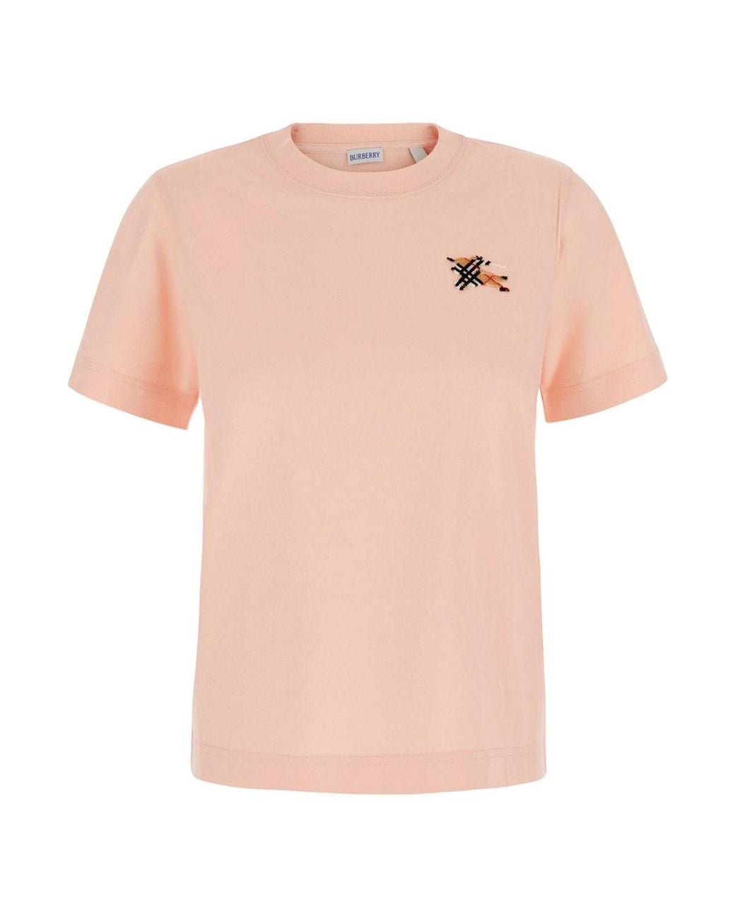 Burberry Pink T-Shirt With Embroidered Ekd Logo On The Front