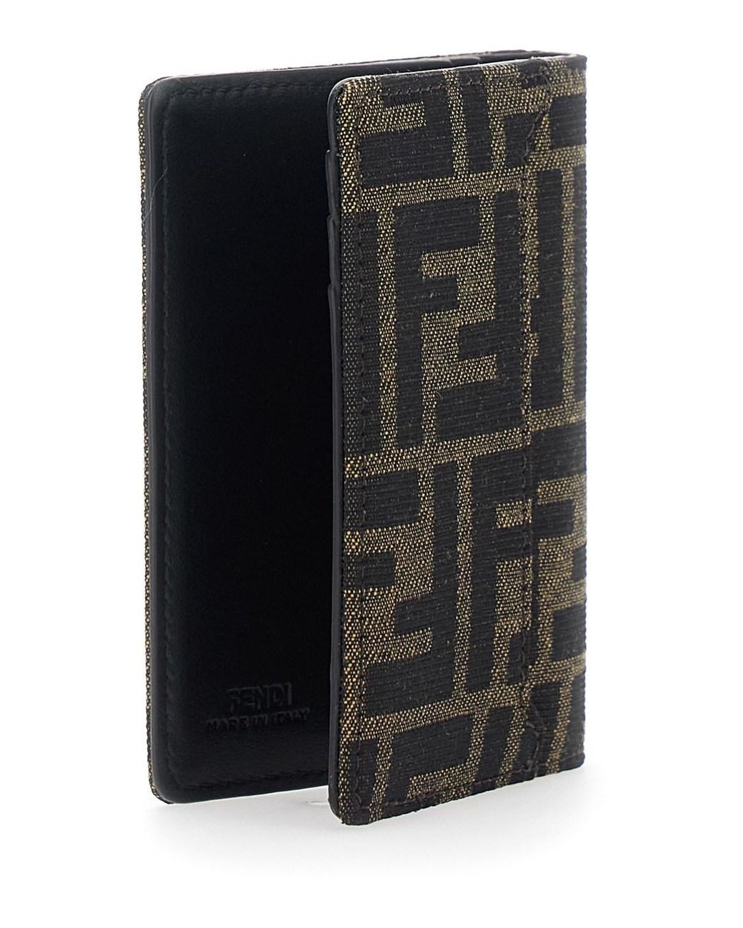 Fendi Black Card Holder With Logo On Front And Ff All Over Ff Motif for men