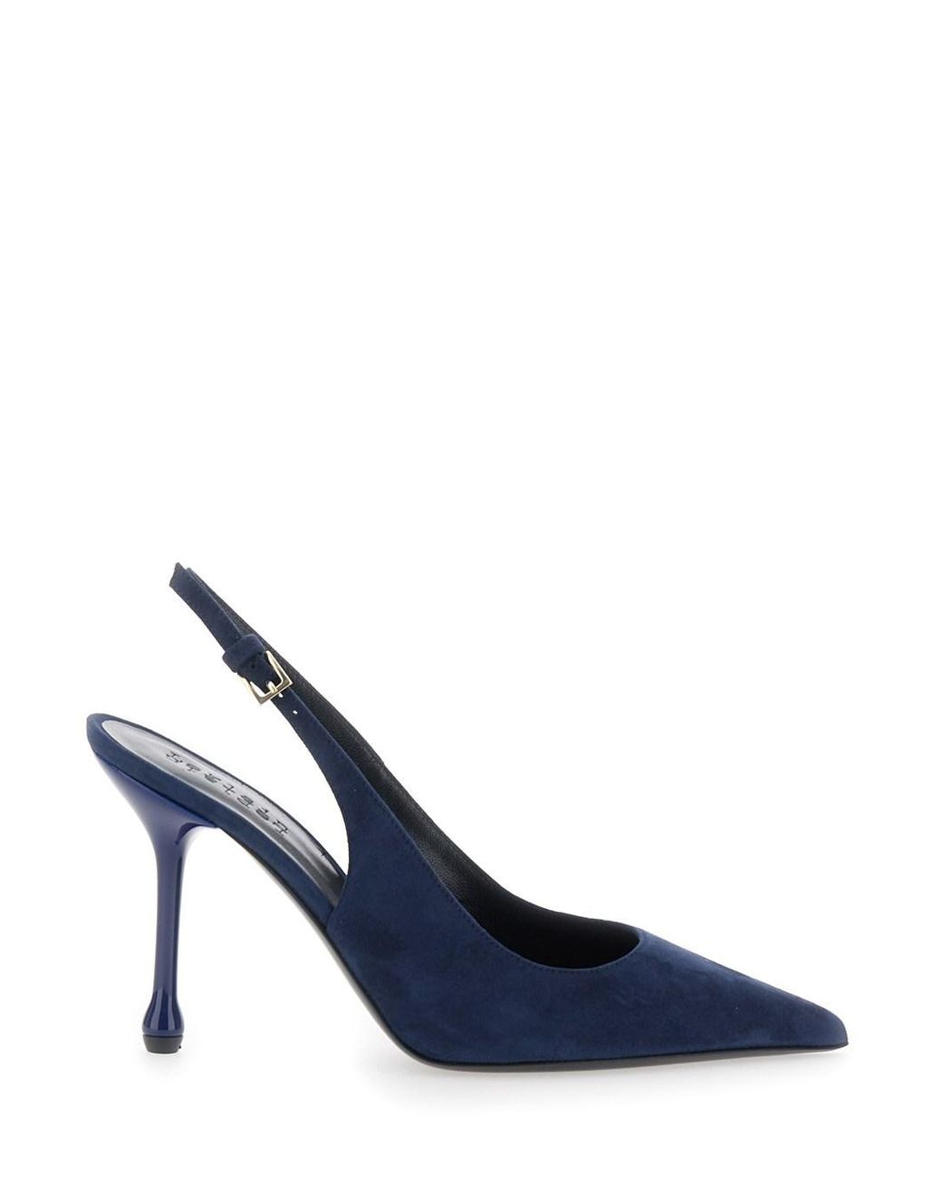 Le Plain Blue Pointed Toe Pumps With Adjustable Strap