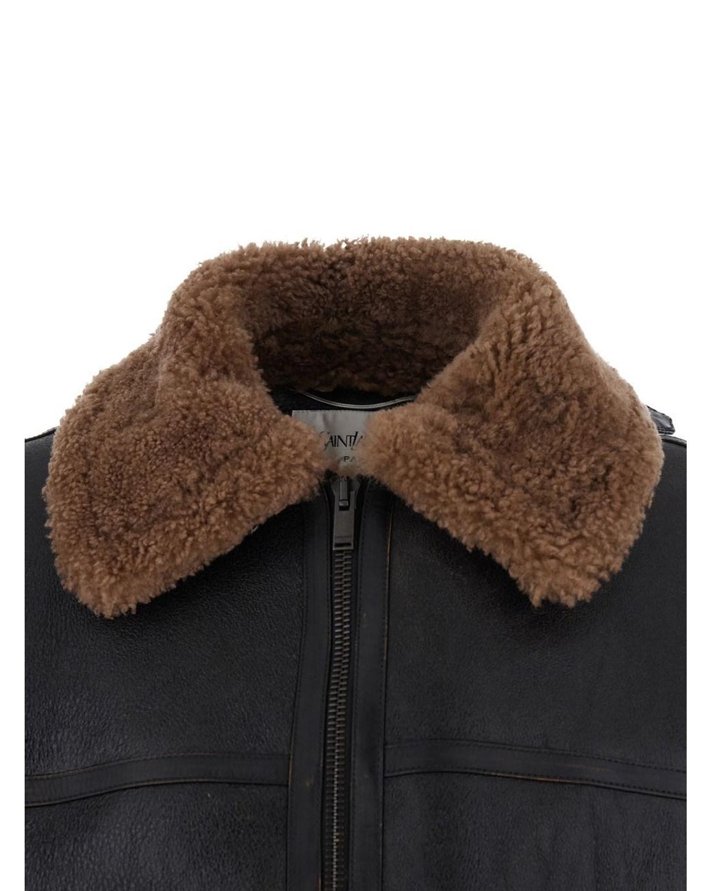 Saint Laurent Black Jacket Shearling-Lined Leather Coat for men