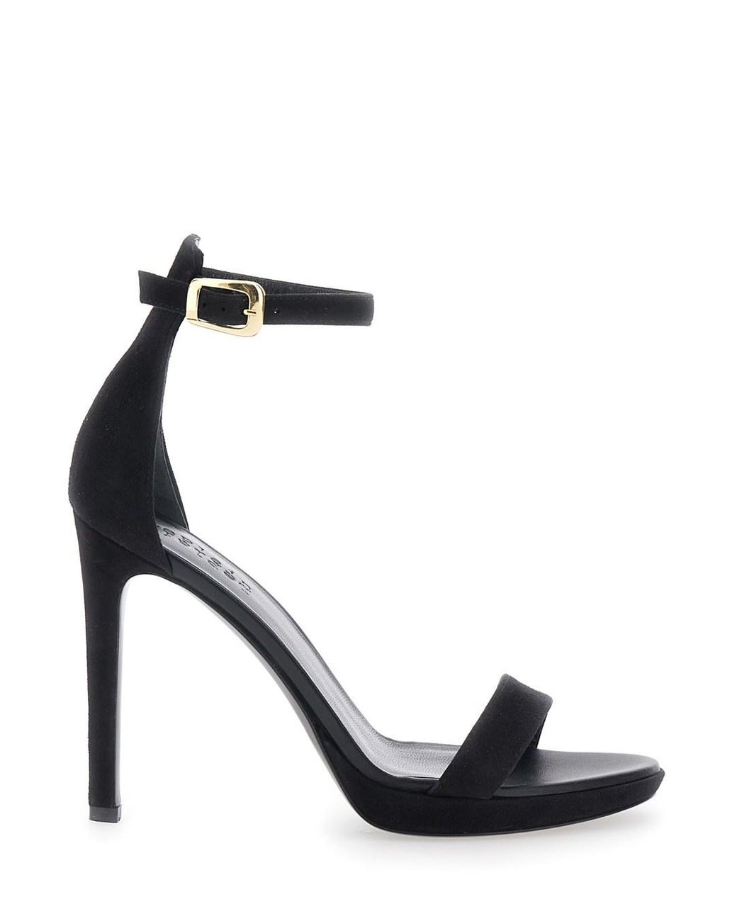 Le Plain Black Sandals With High Heel And Adjustable Ankle Strap