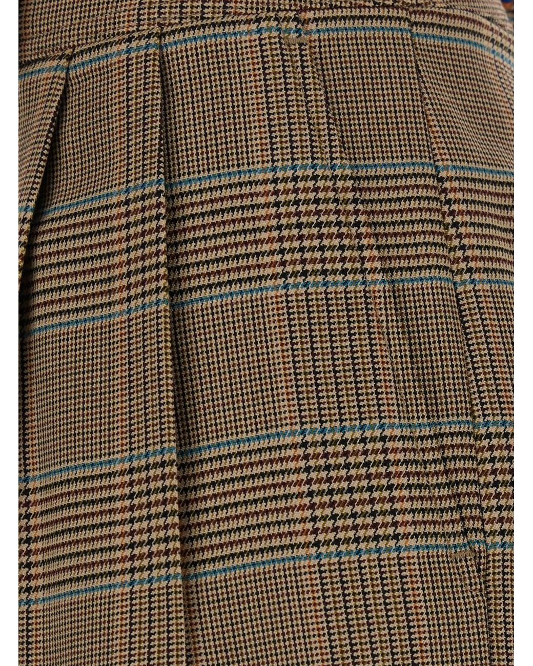 Etro Natural Pants With Front Closure And All-Over Prince Of Wales Motif