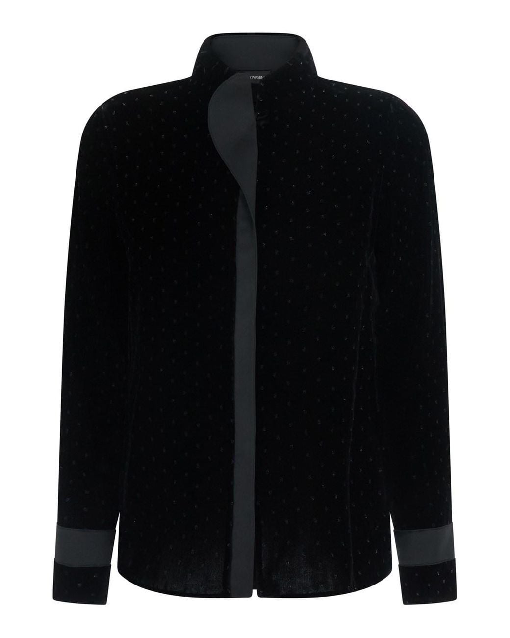 Emporio Armani Black Blouse With High Collar And All-Over Applied Rhin