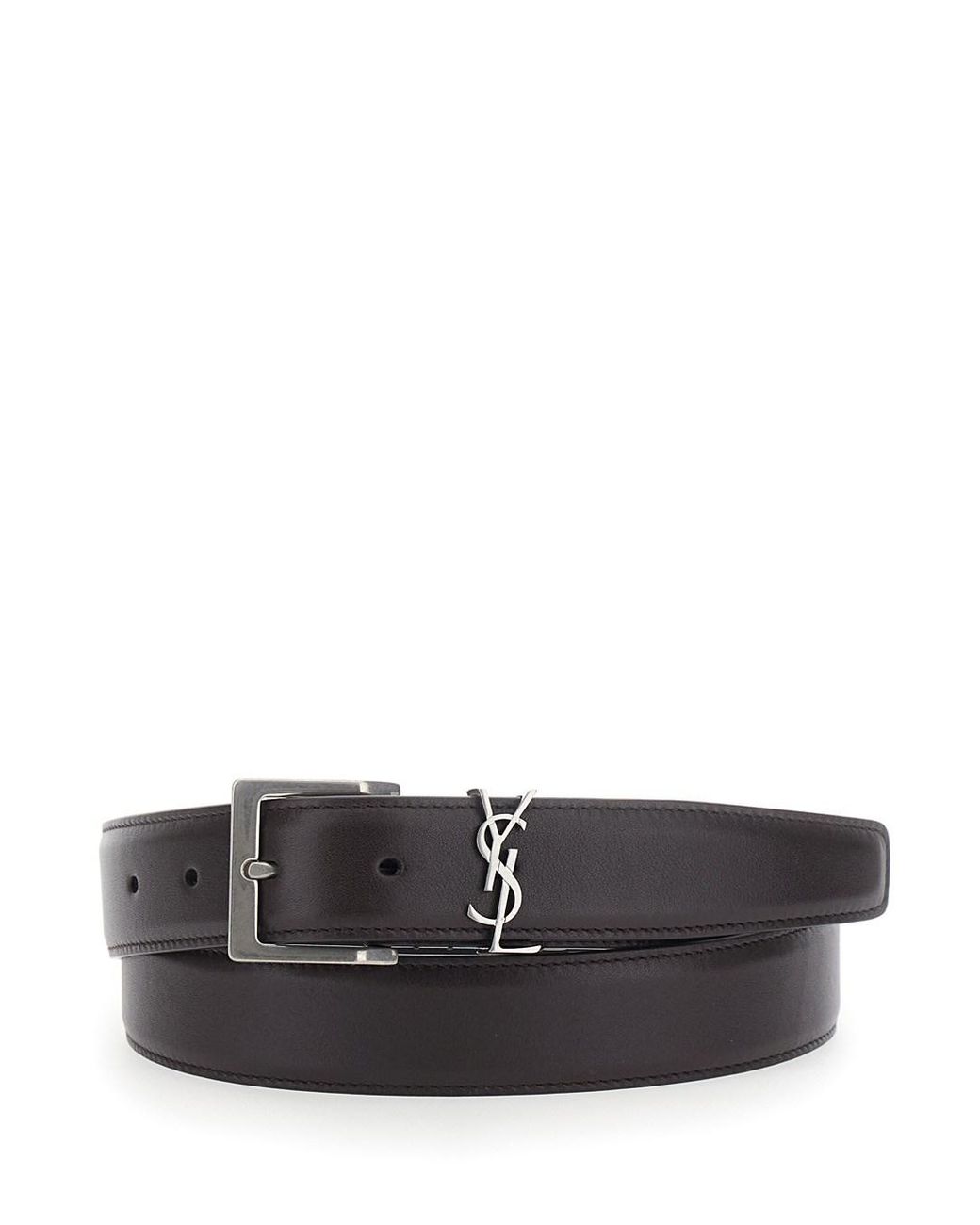 Saint Laurent Gray Belt Cassandre Plate Leather Calf for men