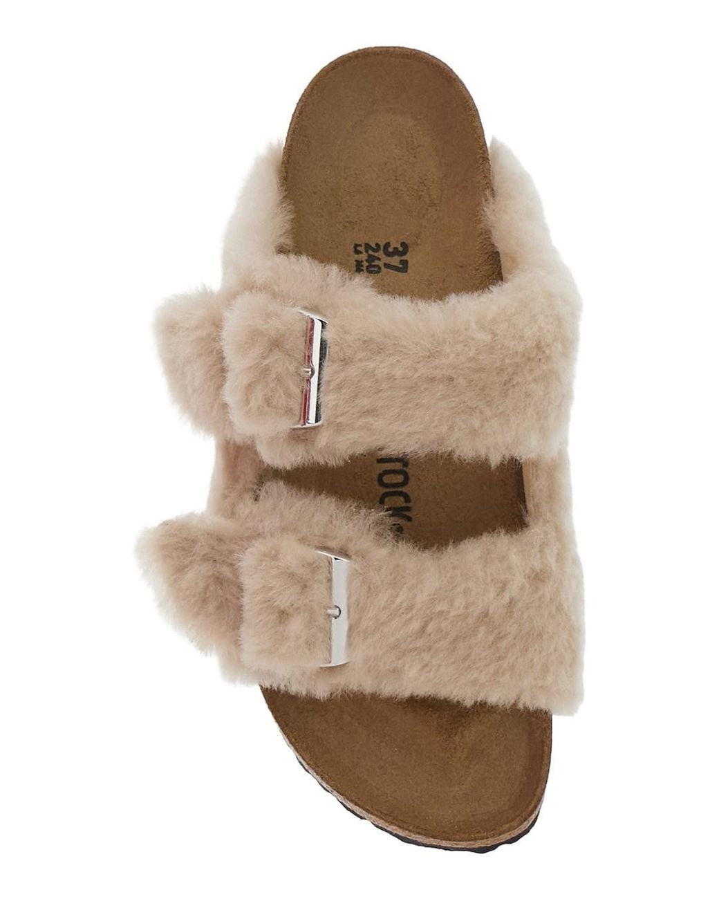 Birkenstock White 'Arizona' Sandals With Fur Inserts And Leather Buckl