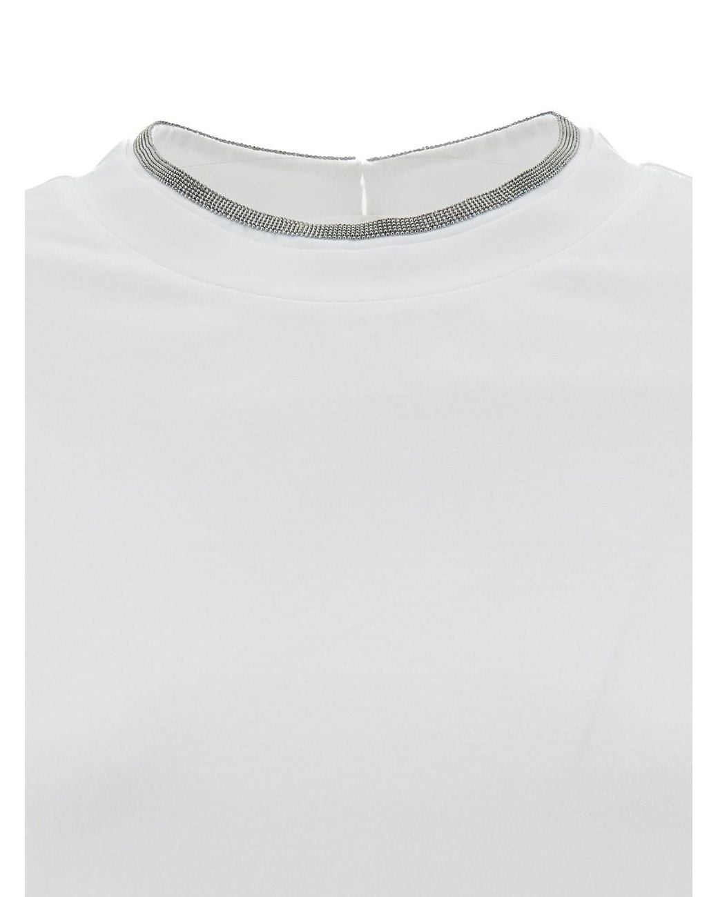 Brunello Cucinelli White T-Shirt With Monile Detail