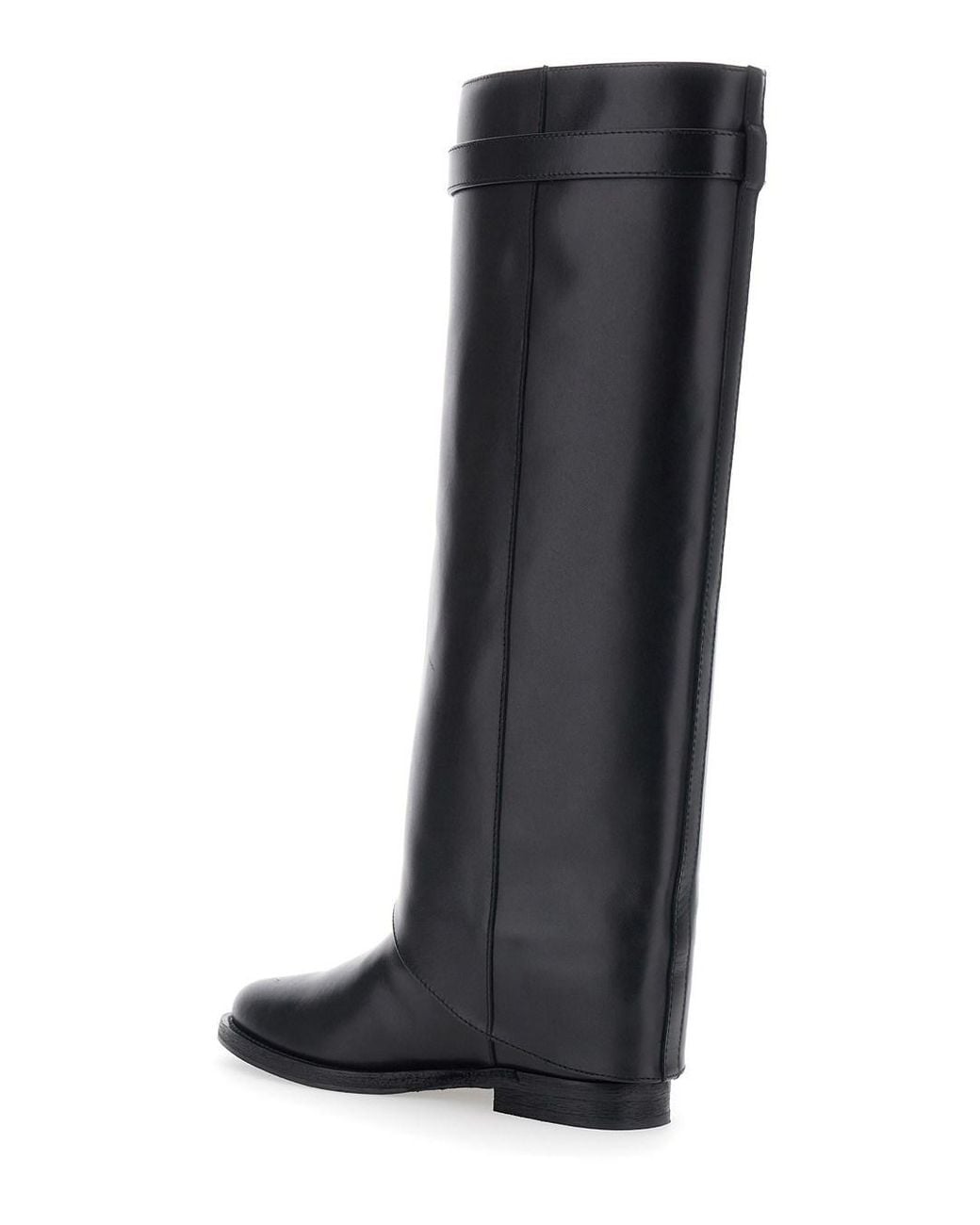 Via Roma 15 Black Boot With Cuff And Lock Detail