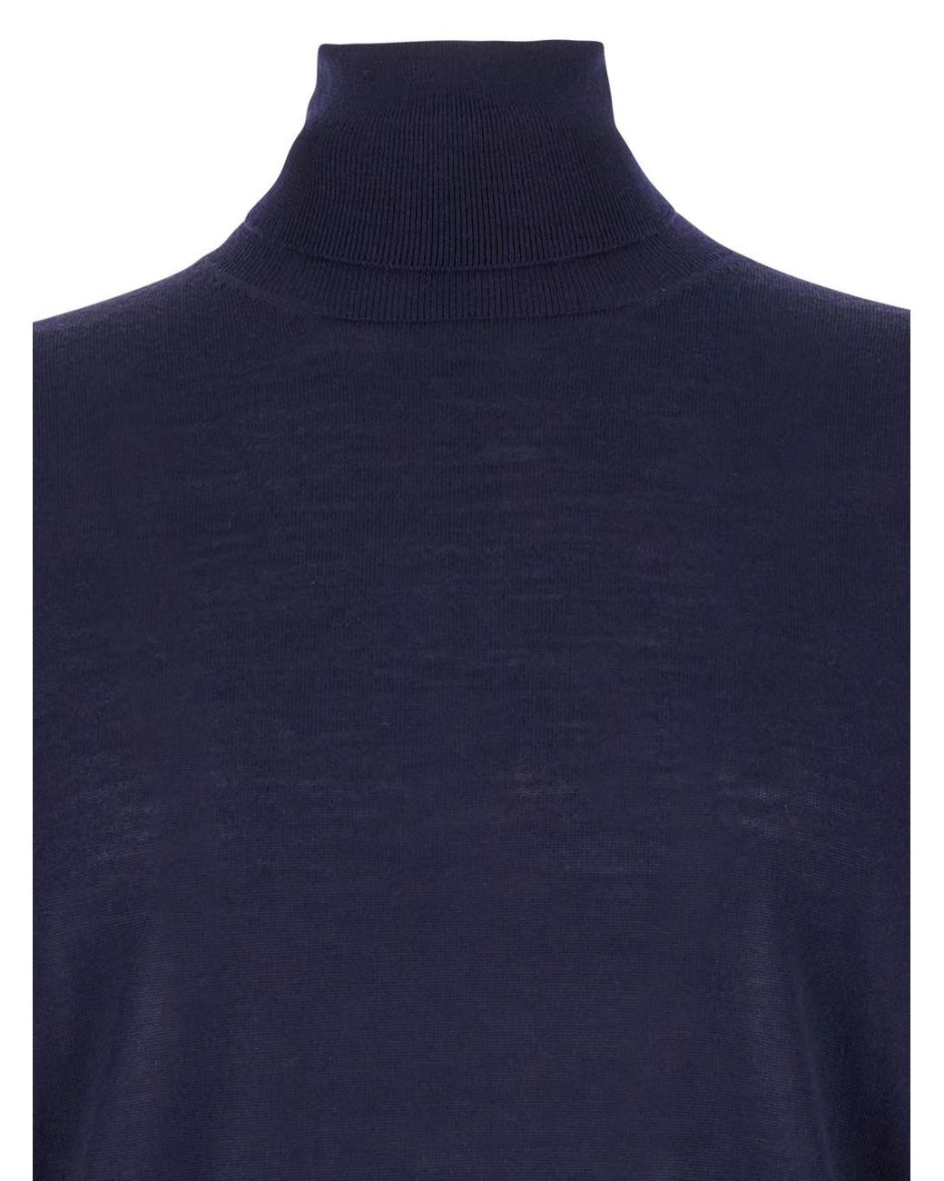 Le Plain Blue Turtleneck With Ribbed Details for men
