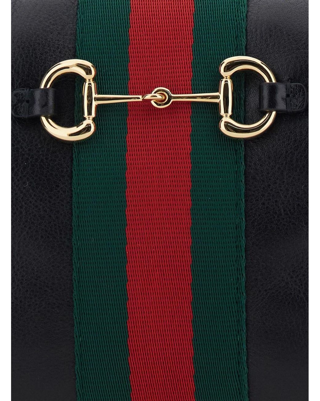 Gucci Black Shoulder Bag With Horsebit Plaque And Web Stripe And Adjus