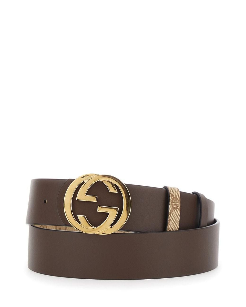 Gucci Natural Reversible Belt With Gg Intreccio Buckle for men