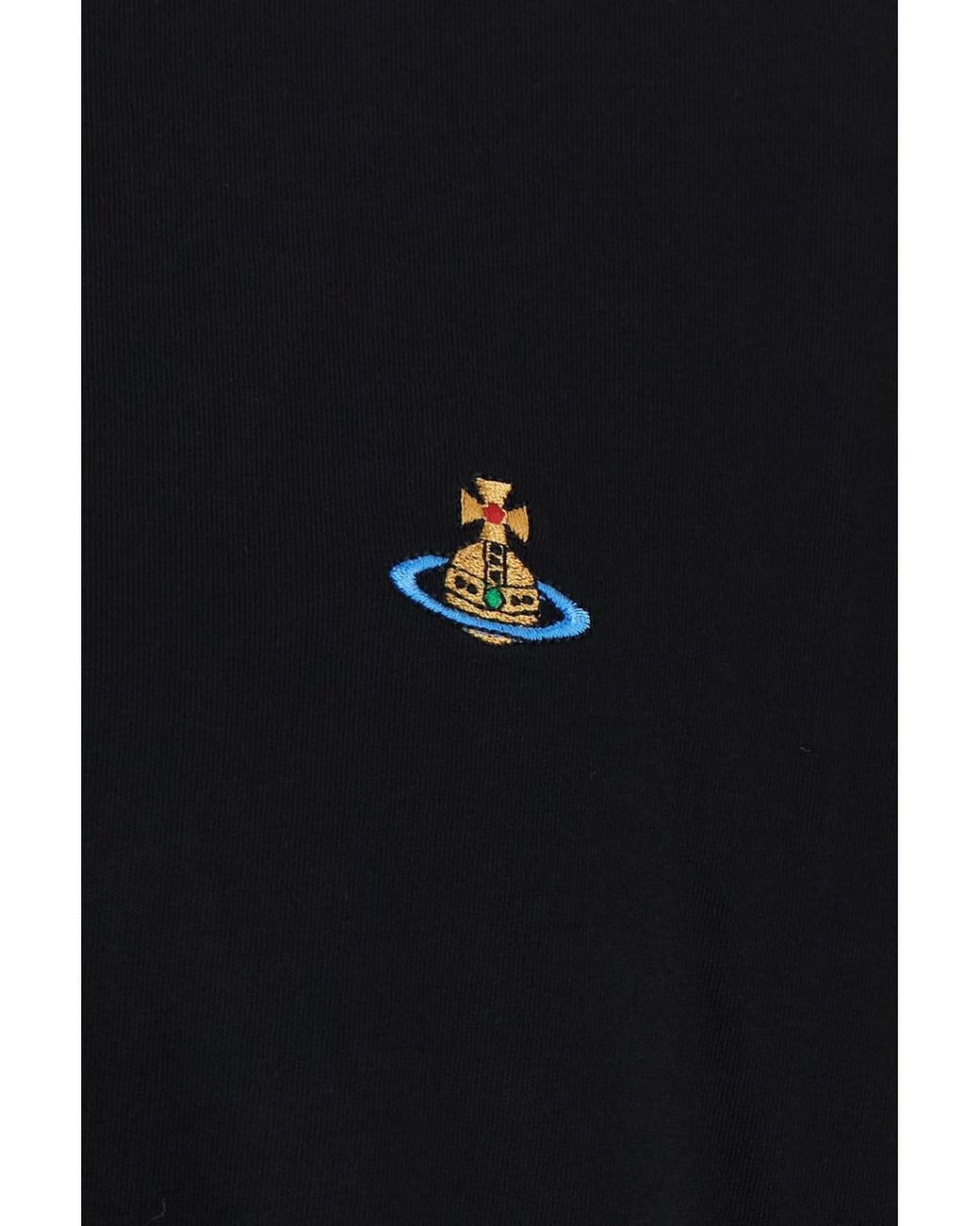 Vivienne Westwood Black Crew Neck T-Shirt With Orb Embroidery On The Front for men