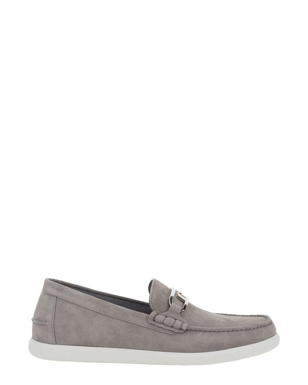 Fendi Gray Loafers With Ff Metal Buckle And Contrasting Sole for men