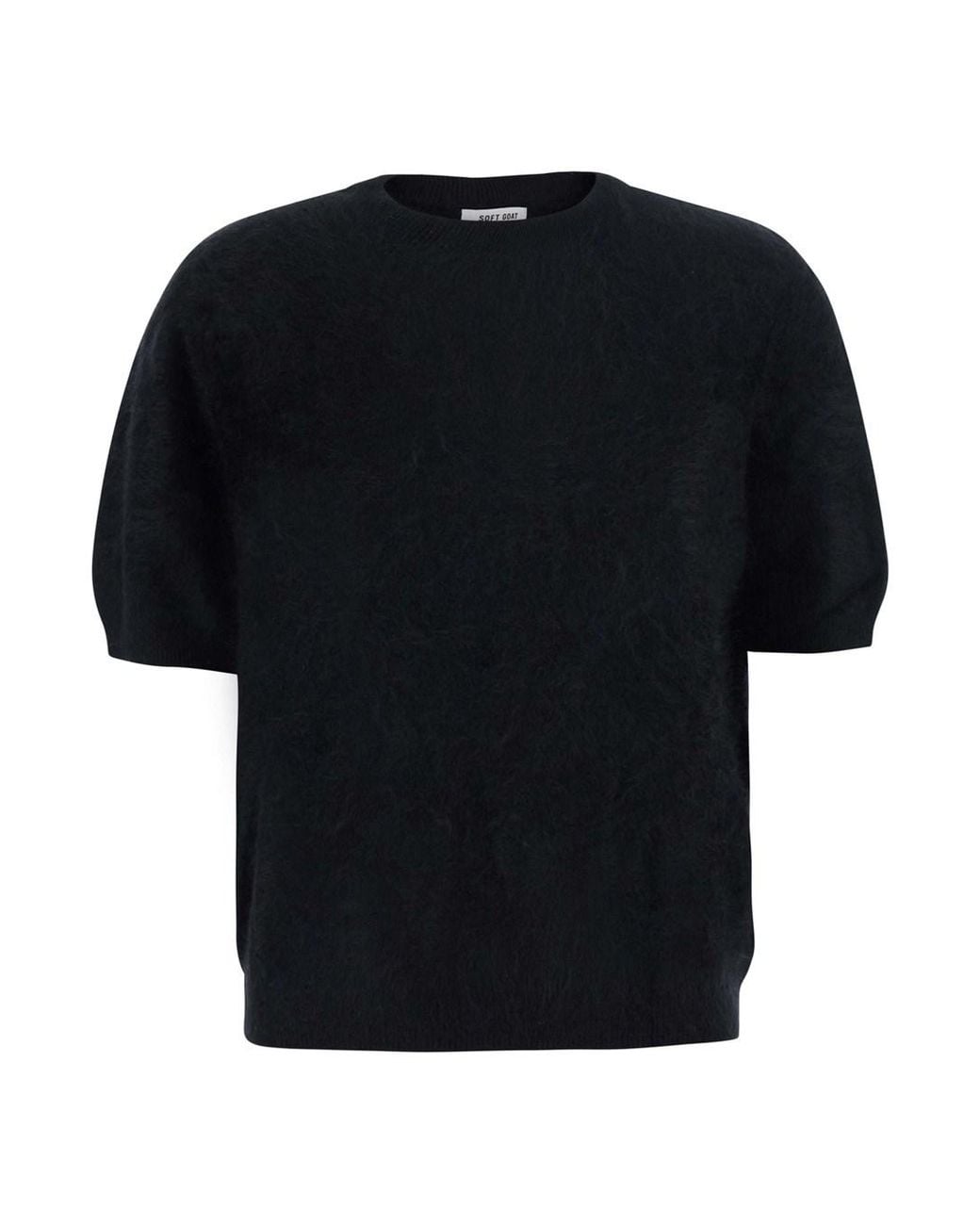 Soft Goat Black Turtleneck Brushed Short Sleeves With Short Sleeves And Roun