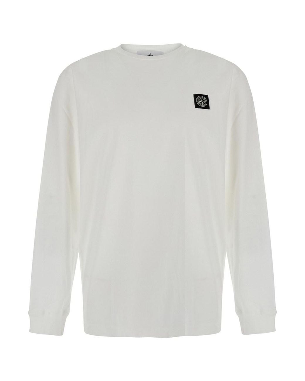 Stone Island White Long-Sleeved Cotton T-Shirt T-Shirts for men