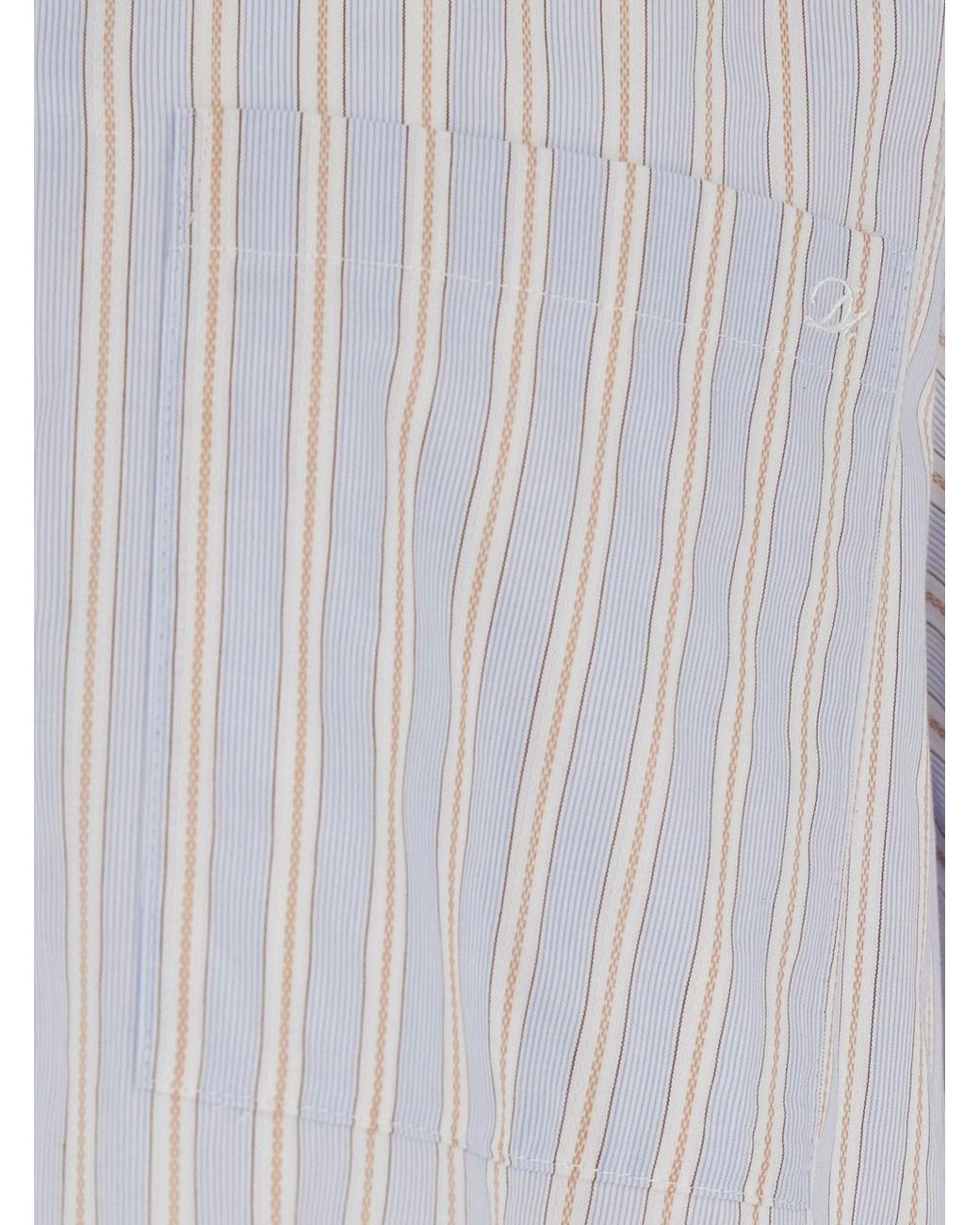 DUNST Gray Shirt With Open Collar And All-Over Striped Motif for men