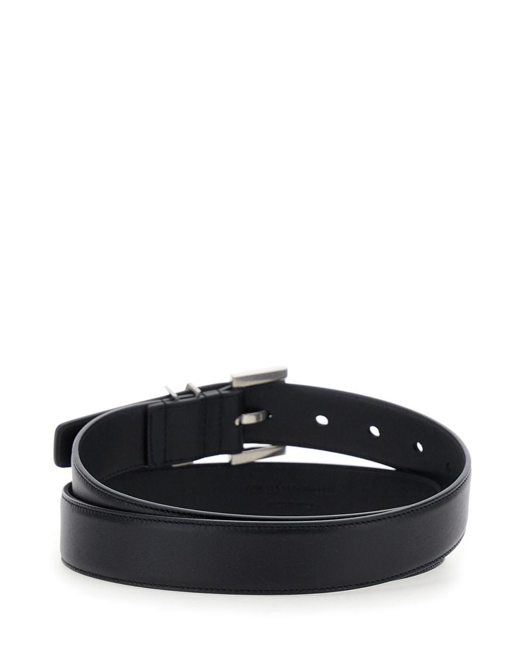 Saint Laurent Black Belt With Cassandre Plate, Leather Calf