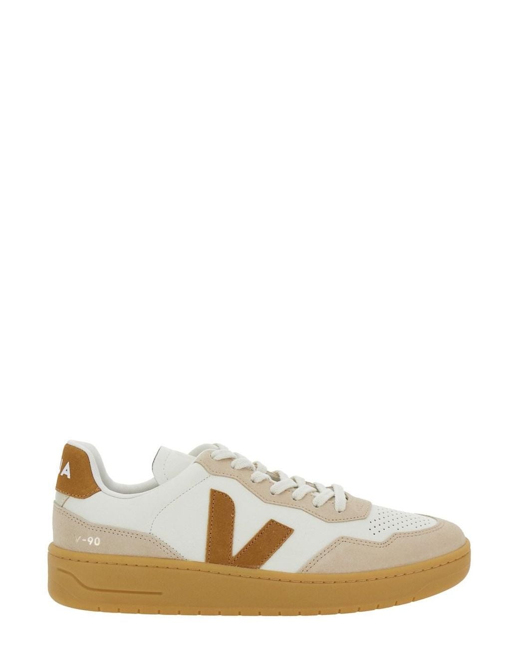 Veja White 'V90' Sneaker With Side Logo And Perforated Toe
