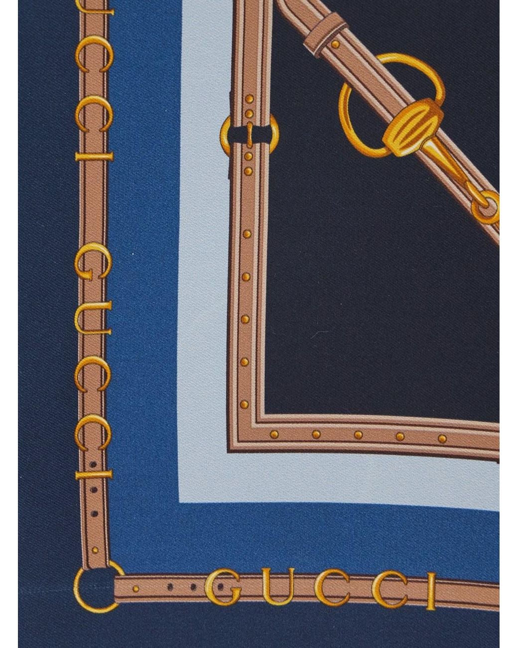 Gucci Blue Square Scarf With Equestrian Print
