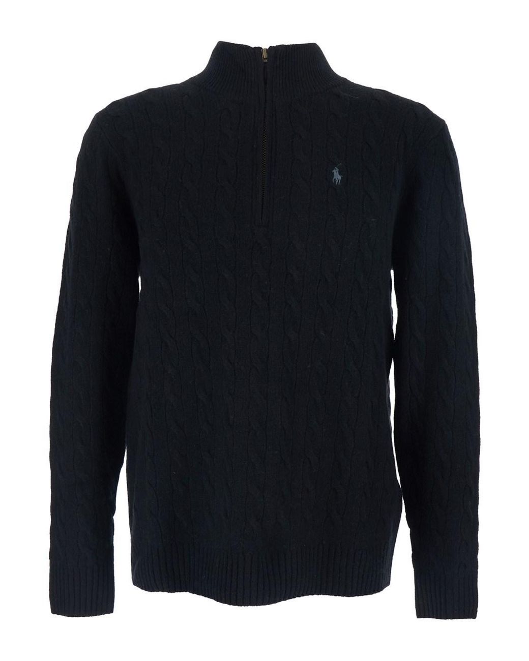 Polo Ralph Lauren Blue High Neck Half-Zip Sweater Wool Cashmere Tops for men