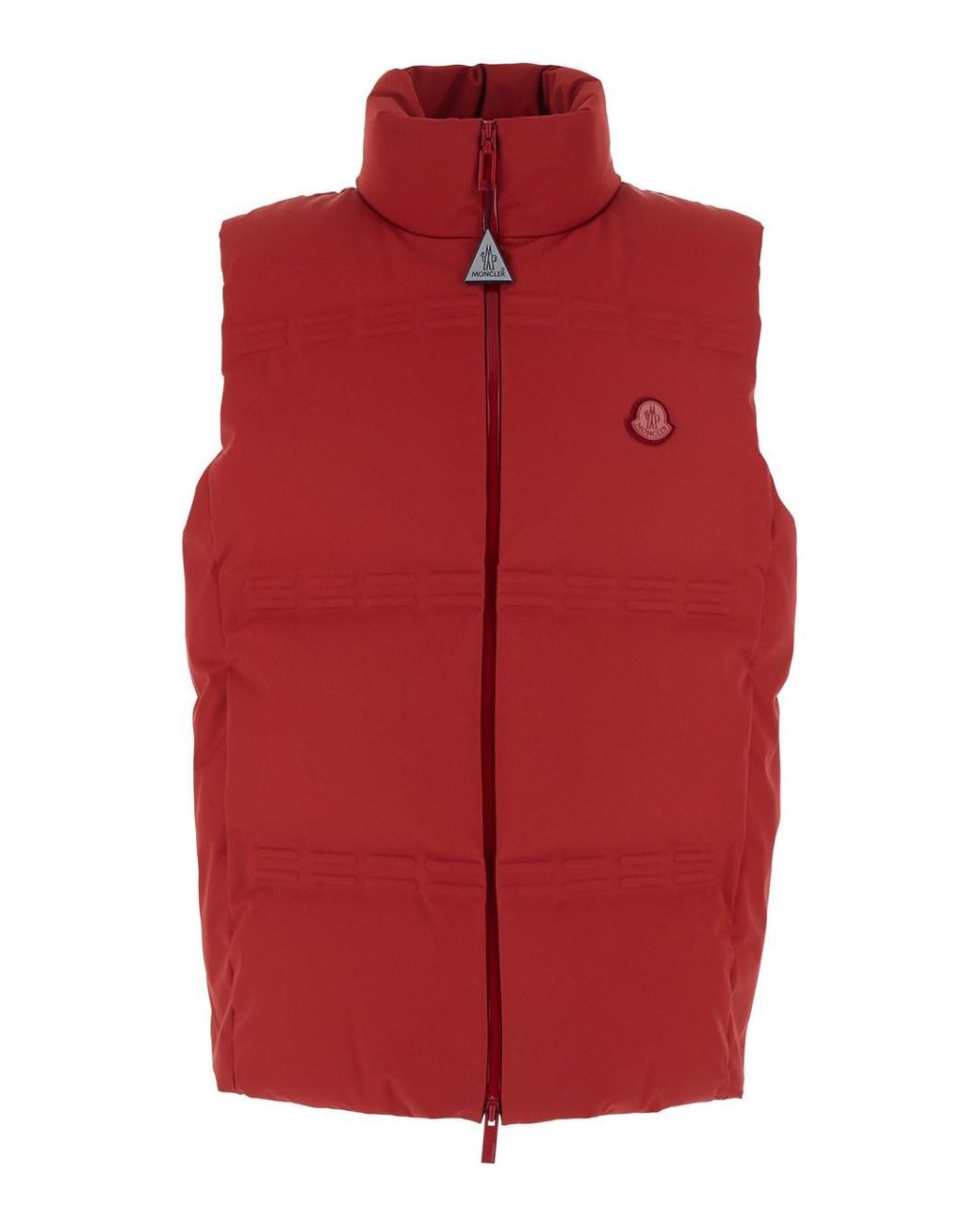 Moncler Genius Red 'Sparky' Sleeveless Down Jacket With Slogan Print On The Collar And Logo Patch On The Front for men