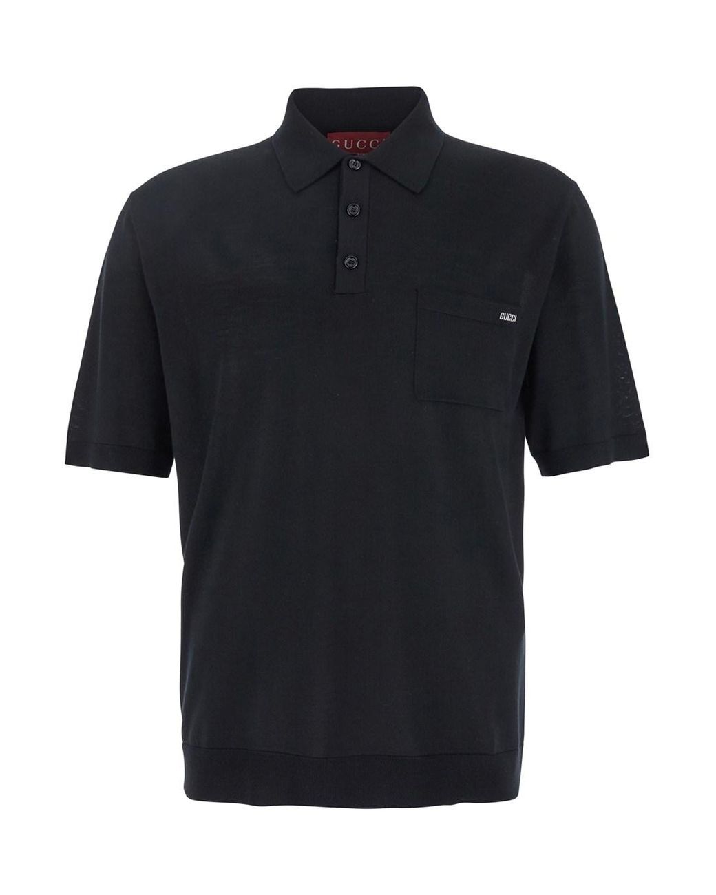 Gucci Black Polo Shirt With Chest Pocket And Embroidered Logo On The Front for men