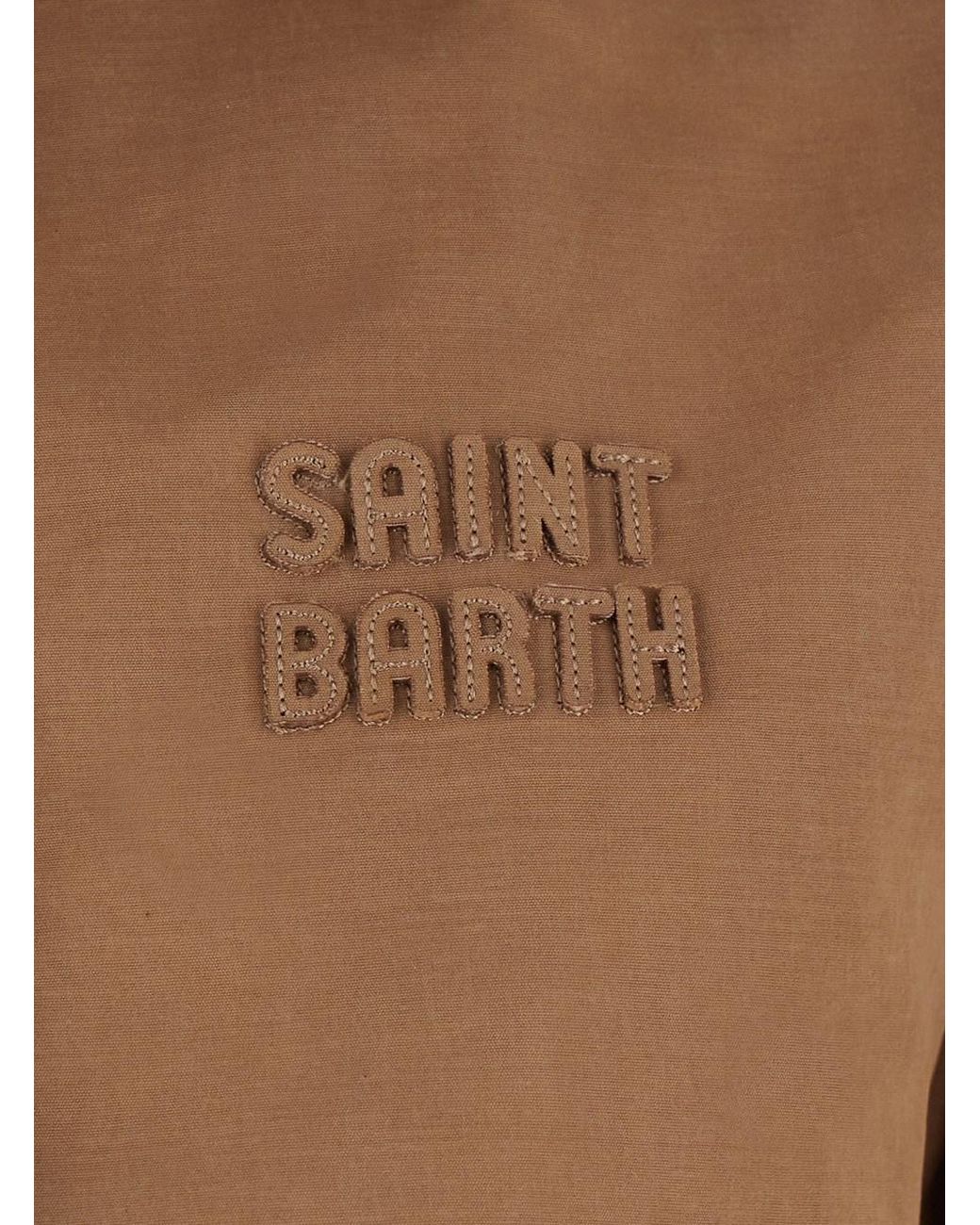 Mc2 Saint Barth Brown Tech Fabric Zip-Up Jacket With Classic Collar And Long Sleeves