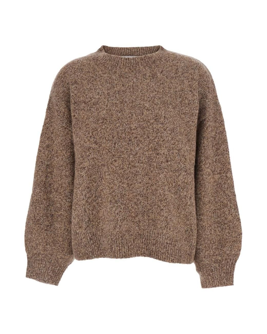 Soft Goat Brown Sweater Marled Relaxed Fit Crew Neck With Round Neck And Lon