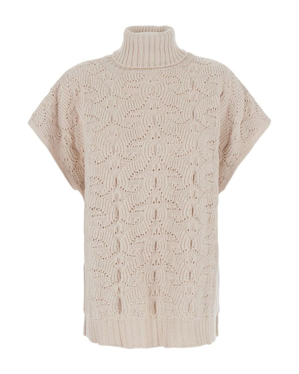 Etro White High-Neck Sweater With Wide Short Sleeves