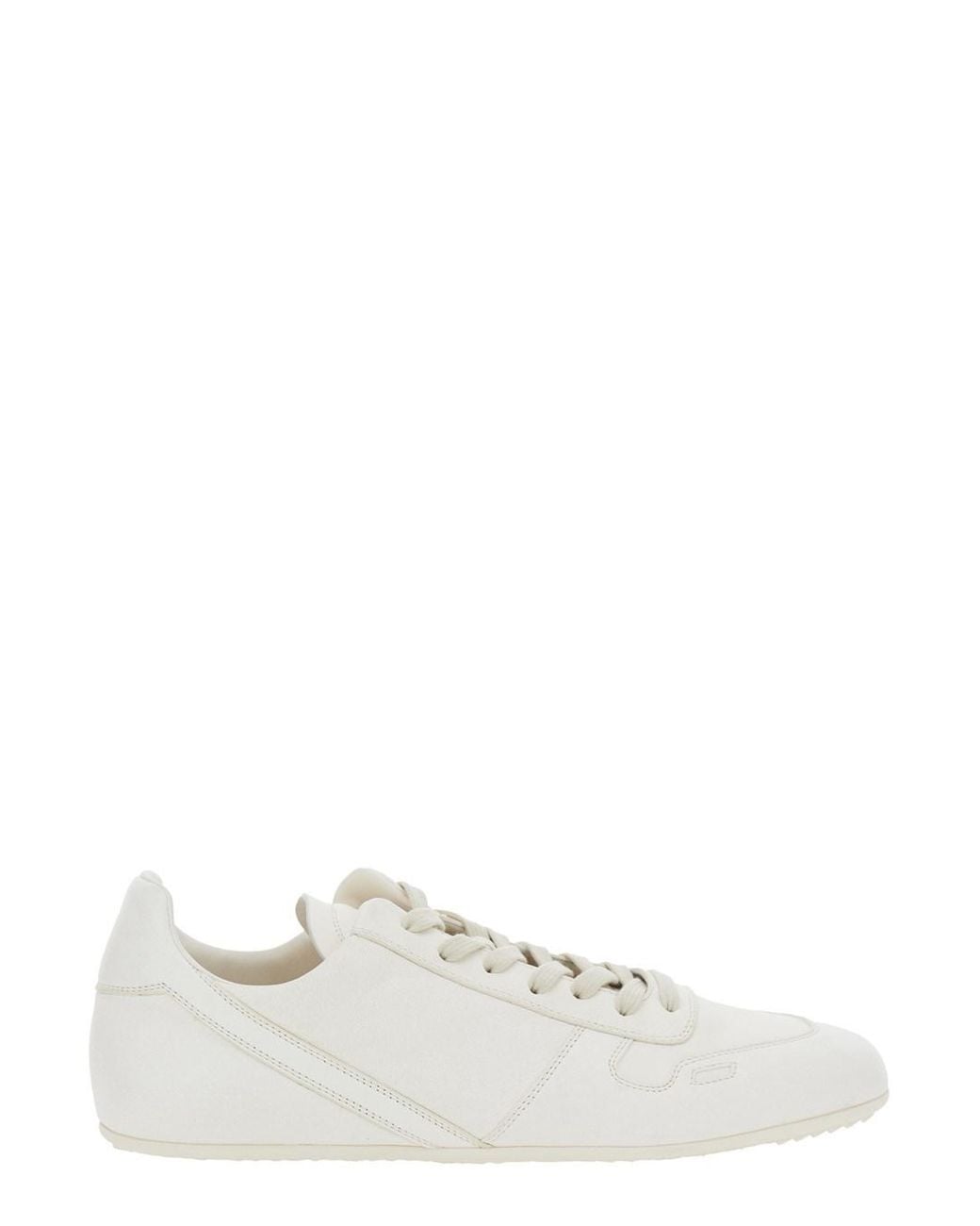 Rick Owens White Low Top Sneakers With Front Lace-Up Closure And Rubber Sole for men