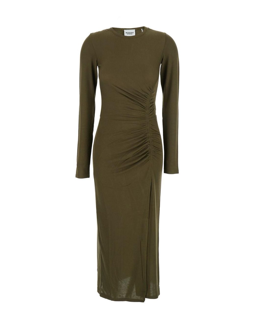 Isabel Marant Green 'Jelina' Midi Dress With Round Neck And Ruched Details