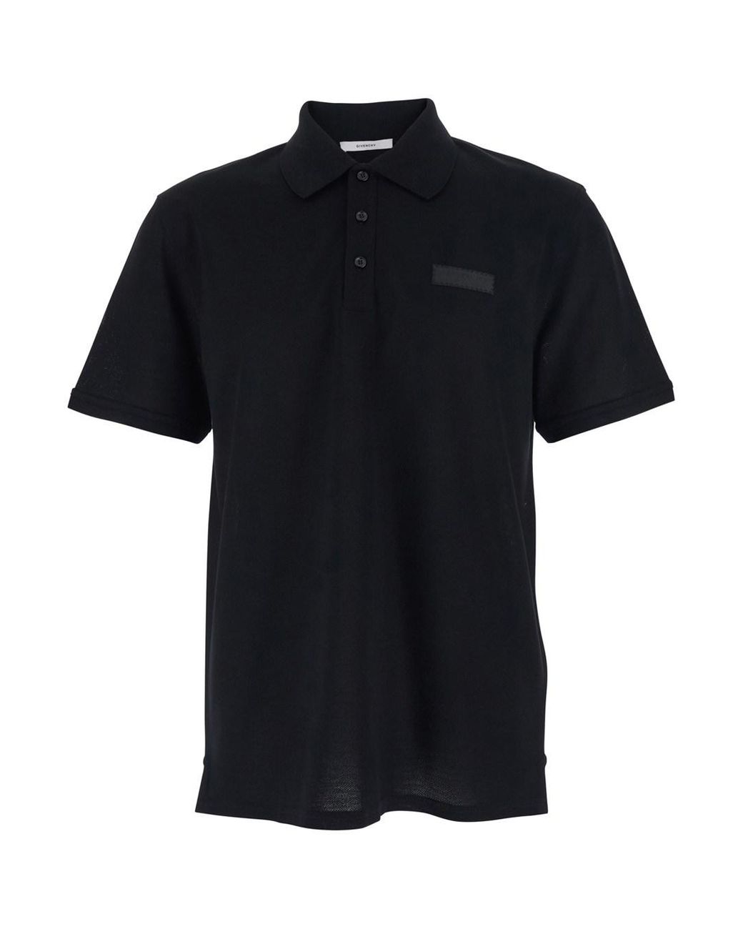 Givenchy Black Polo Shirt With Logo Patch On The Front for men