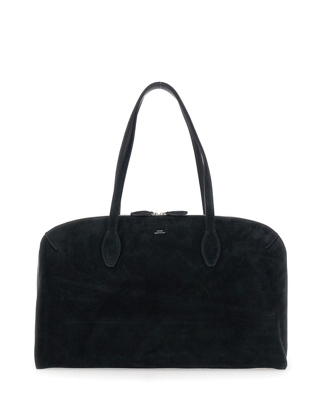 Totême Black Shoulder Bag With Embossed Logo Lettering On The Front In