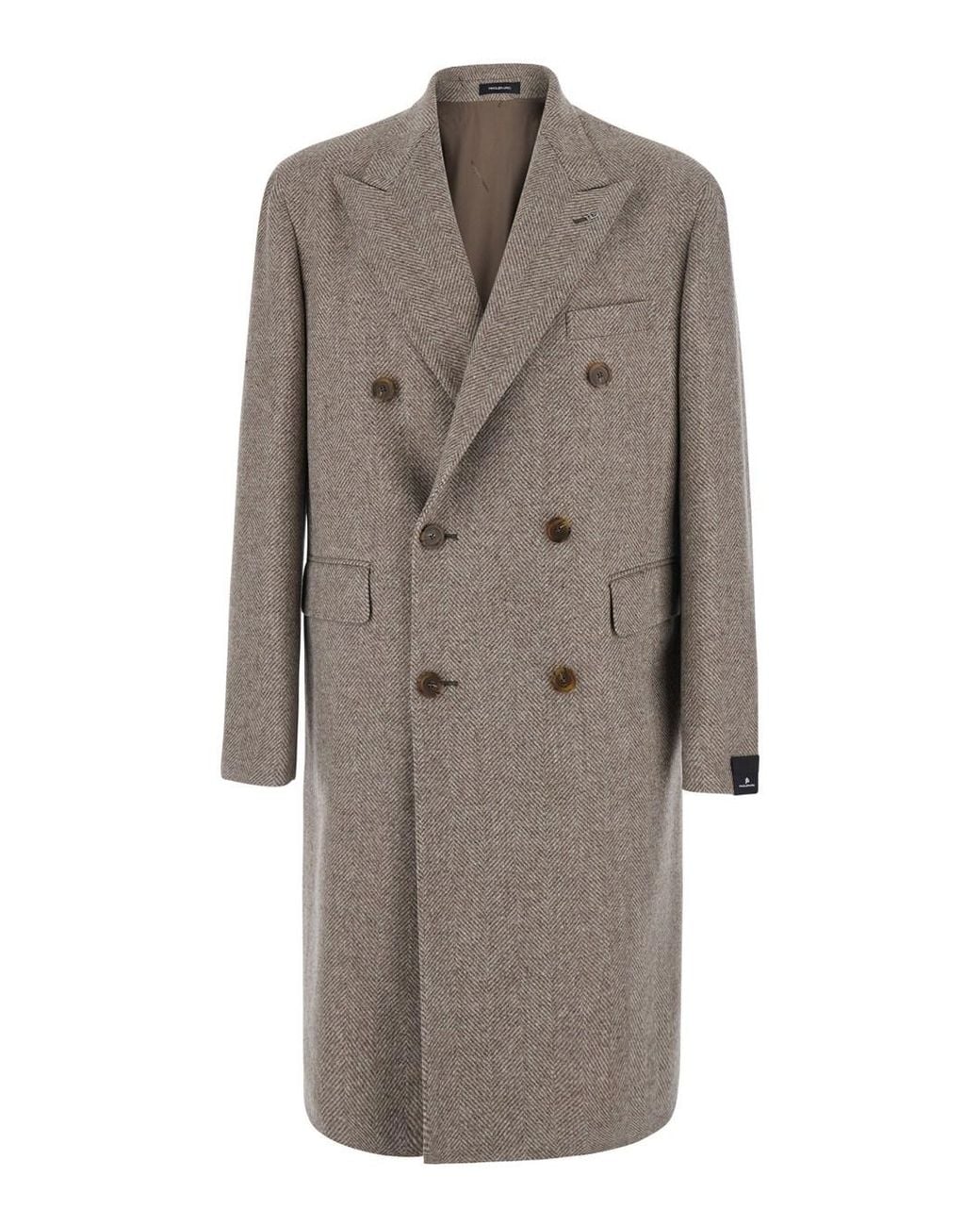 Tagliatore Gray Double-Breasted Coat London Wool-Cashmere Wool And Cashmere for men