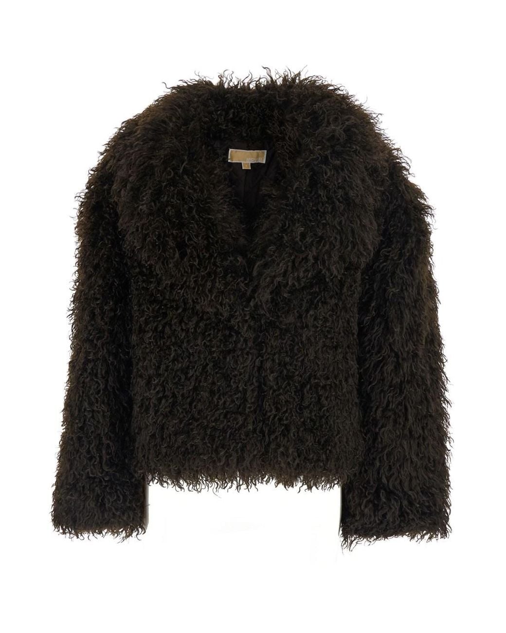 MICHAEL Michael Kors Black Faux Fur Crop Peacoat Jacket With Notched Collar
