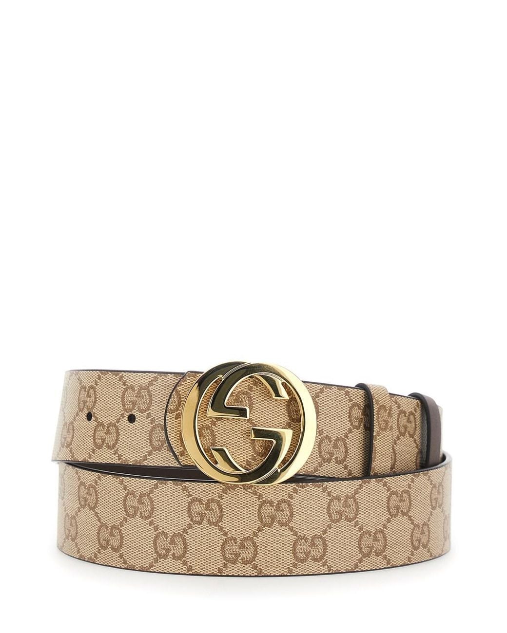 Gucci Natural Reversible Belt With Gg Intreccio Buckle for men