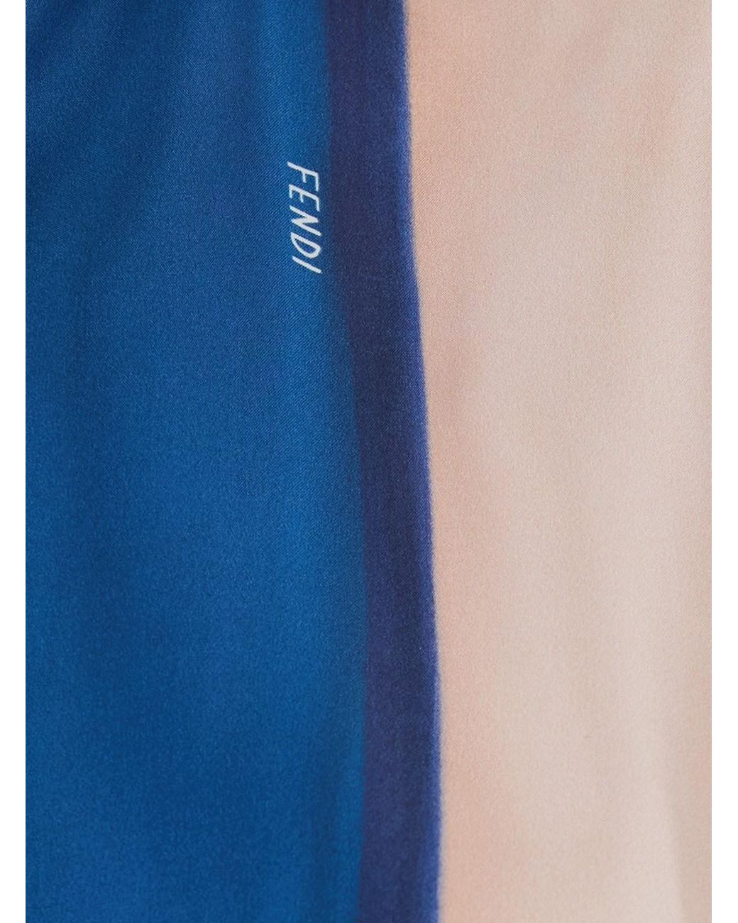 Fendi Blue Crop Shirt With Logo Embroidery On The Side And All-Over Striped Motif