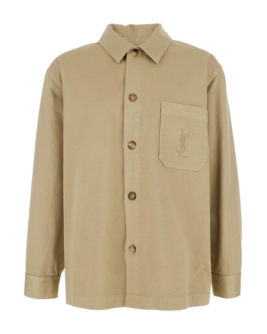 Saint Laurent Natural Shirt With Cassandre Embroidery, Cotton for men