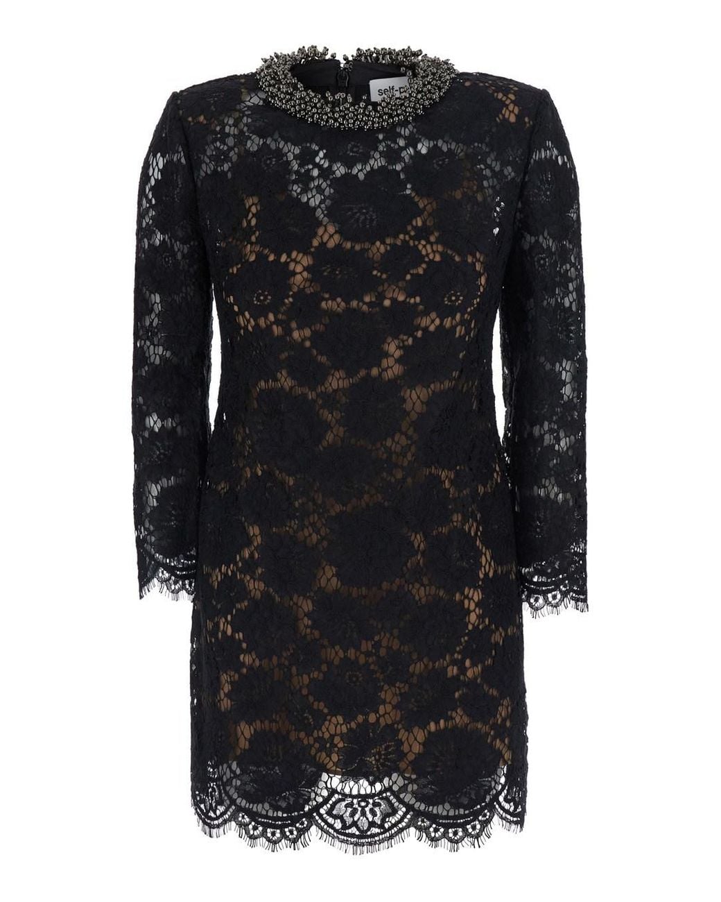 Self-Portrait Black Mini Dress With Lace Sleeves Polyamide