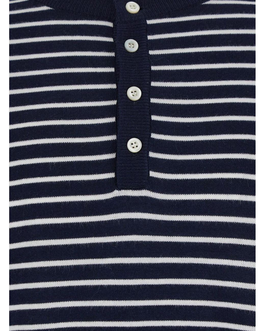AFTER PRAY Blue Crewneck T-Shirt With All-Over Striped Motif for men
