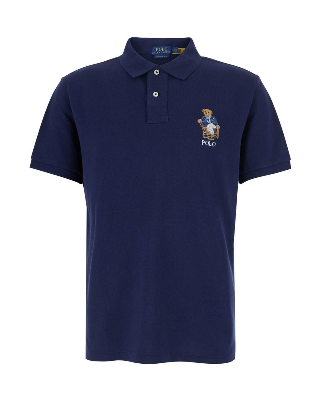 Polo Ralph Lauren Blue Cotton Polo Shirt With Patch Logo, Classic Collar & Button-Front Closure for men