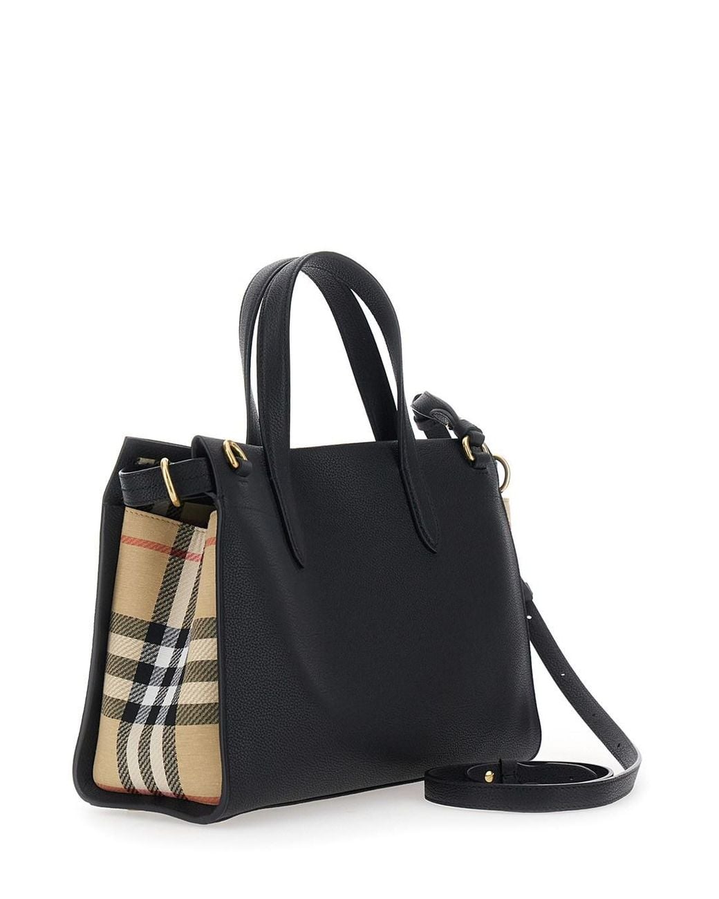 Burberry Black 'Cotswolds' Handbag With Check Detail On The Side And