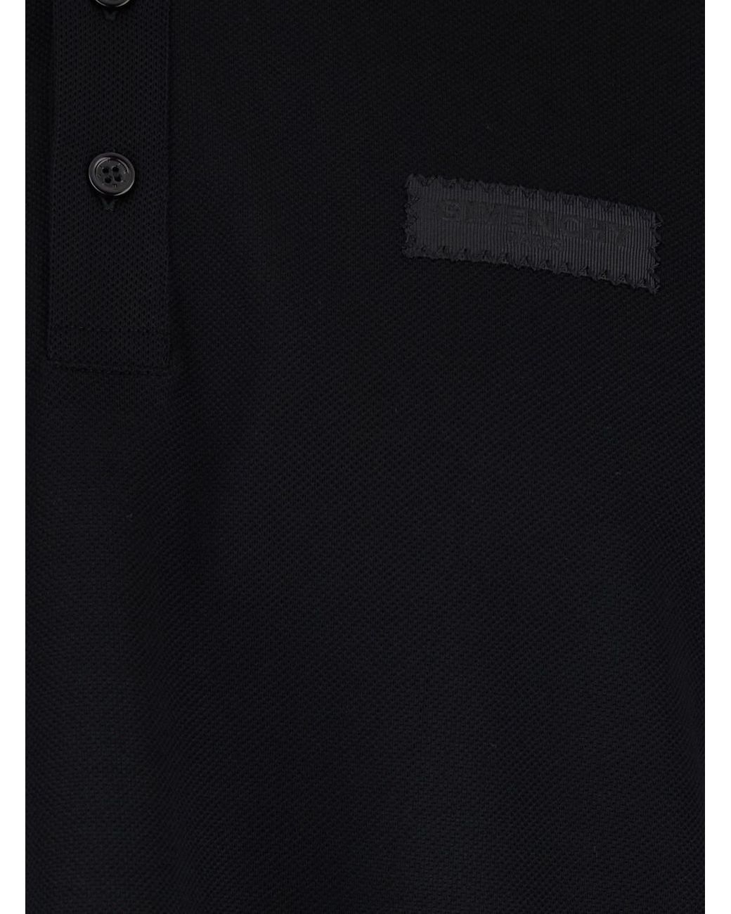 Givenchy Black Polo Shirt With Logo Patch On The Front for men