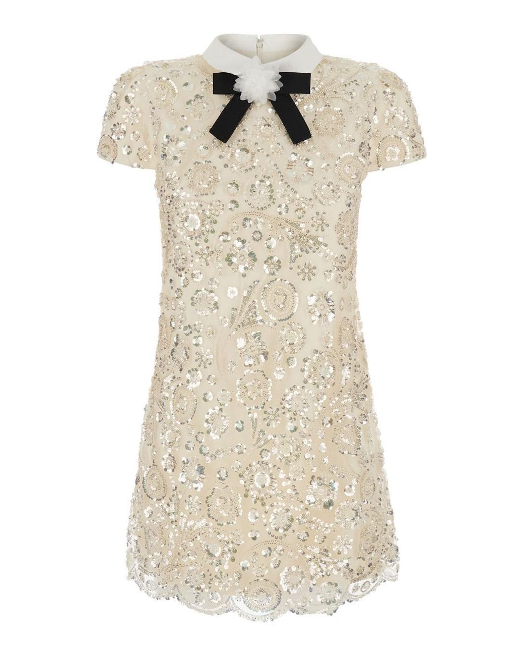 Self-Portrait Natural Mini Dress With Sequins Polyester