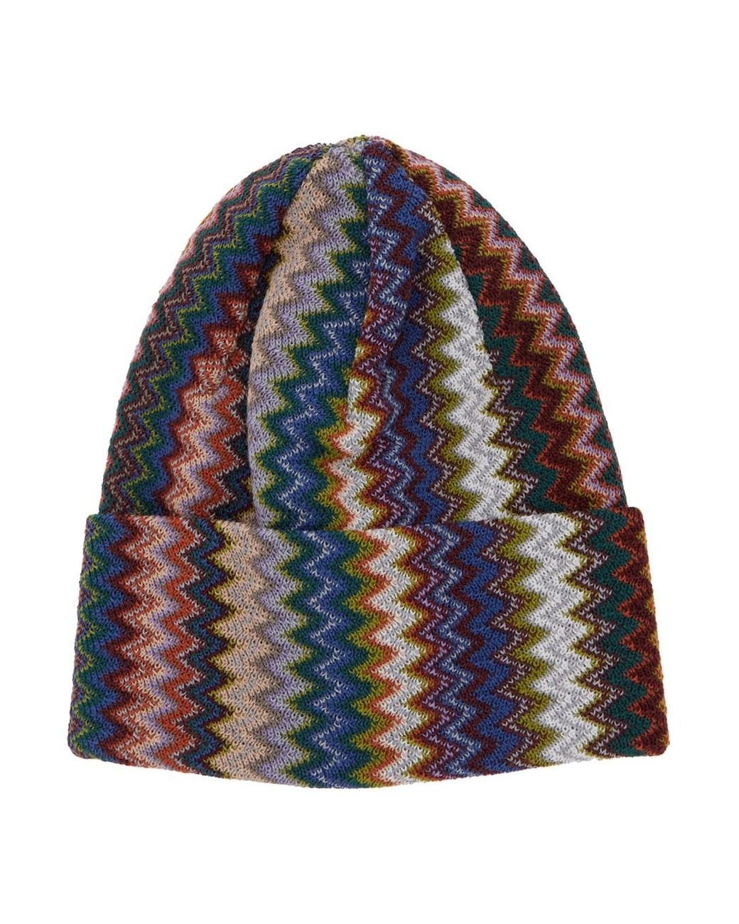 Missoni Blue Beanie Wool Blend Jacquard Acrylic Hat for men